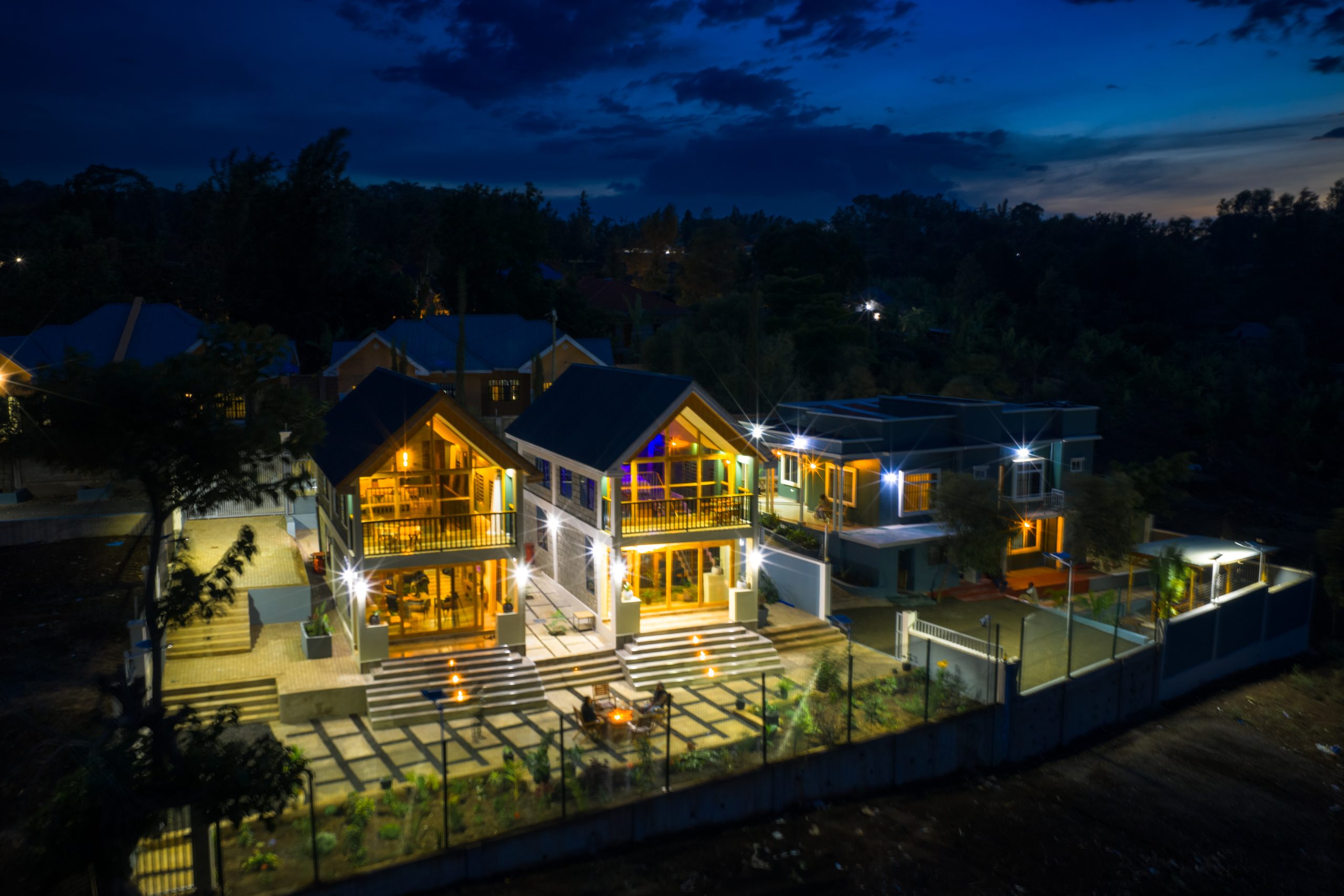 Aerial night view of Arusha's hillside surroundings near Starico Residence
